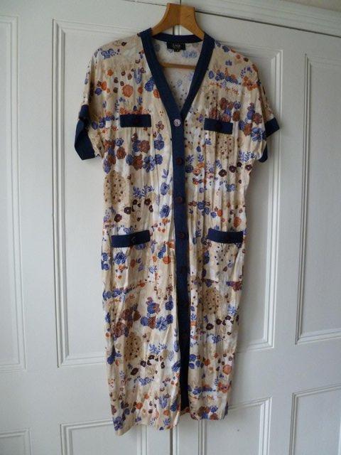 Preview of the first image of Liola cotton Cream and Blue dress (price inc P&P).