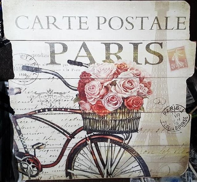 Preview of the first image of Bicycle / flowers French Paris themed wall hanging decor.