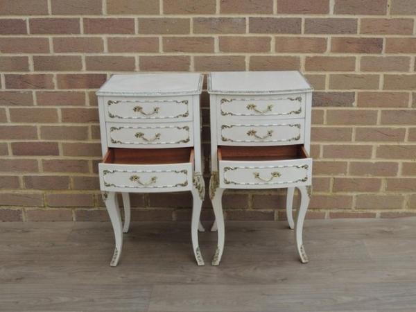 Image 8 of Pair of French Tall Bedside Tables 3 drawers (UK Delivery)
