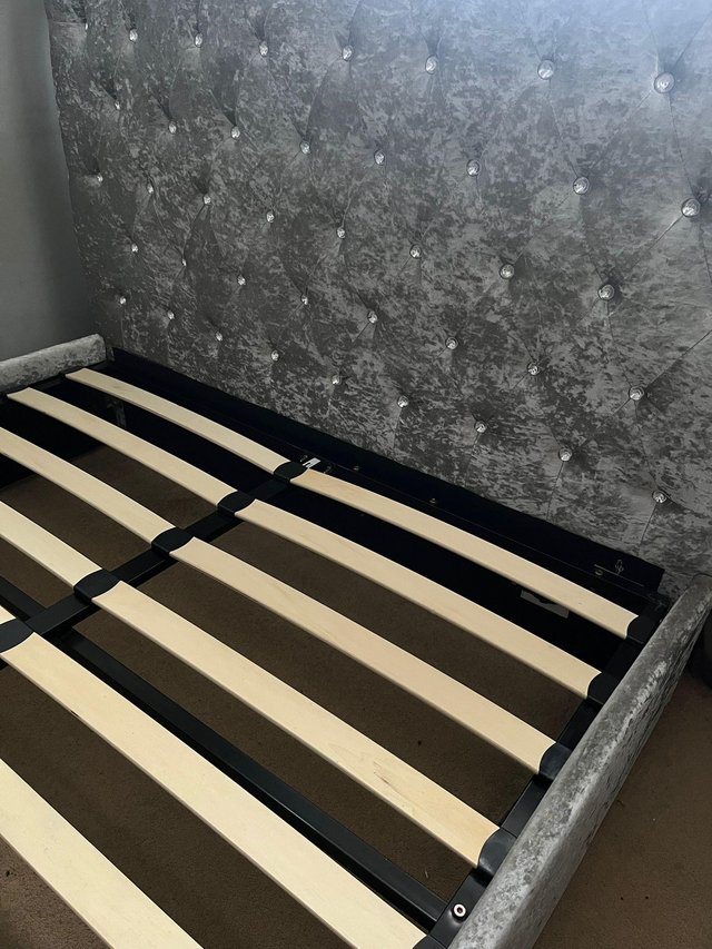 Preview of the first image of Crushed Velvet Diamante Sleigh Ottoman double bed Frame.