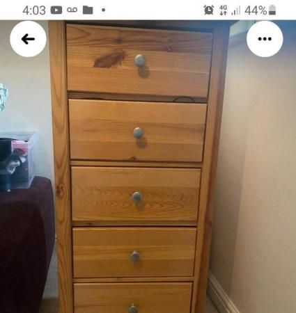 Image 1 of Tall boy wooden chest of drawers
