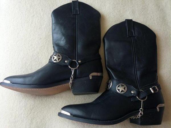 Image 2 of Black leather look western style boots