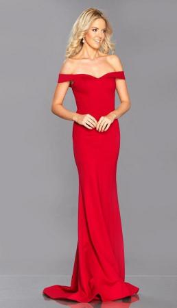Image 1 of Tiffany's Red Bardot neckline, sleek fit, prom/ evening £95