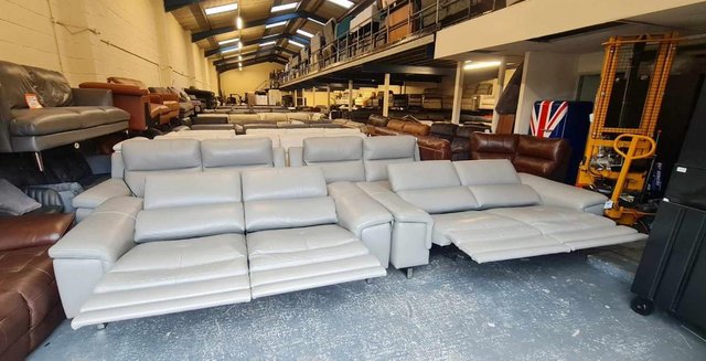 Image 14 of Italian Lucio grey leather electric pair of 3 seater sofas
