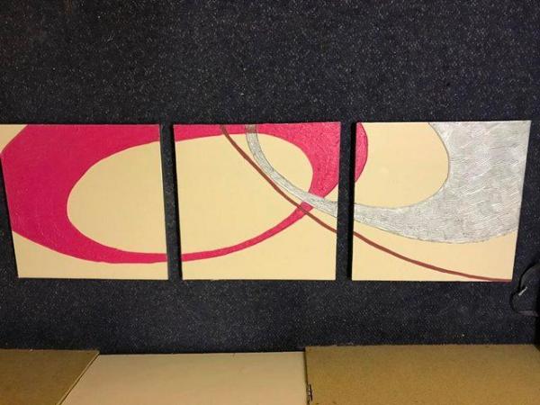 Image 1 of Trio of hand made pictures in pink, beige and silver