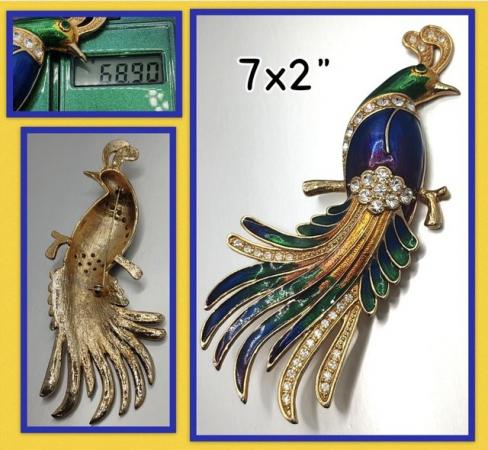 Image 1 of Vintage Extravagant Bird of Paradise enamel brooch