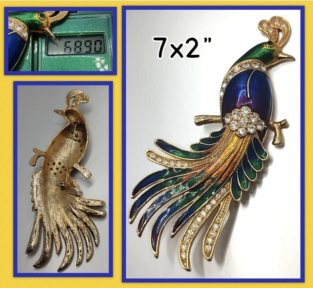 Preview of the first image of Vintage Extravagant Bird of Paradise enamel brooch.