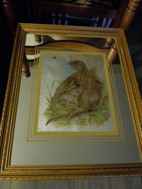 Preview of the first image of Otter Mirror Gold Ornate Frame 13.75 x 17.75 Inches.