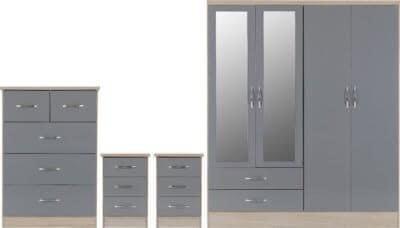 Image 1 of Nevada 4 door 2 drawer mirrored wardrobe set