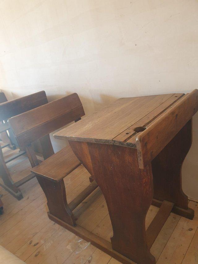 Preview of the first image of 3 vintage oak school desks.