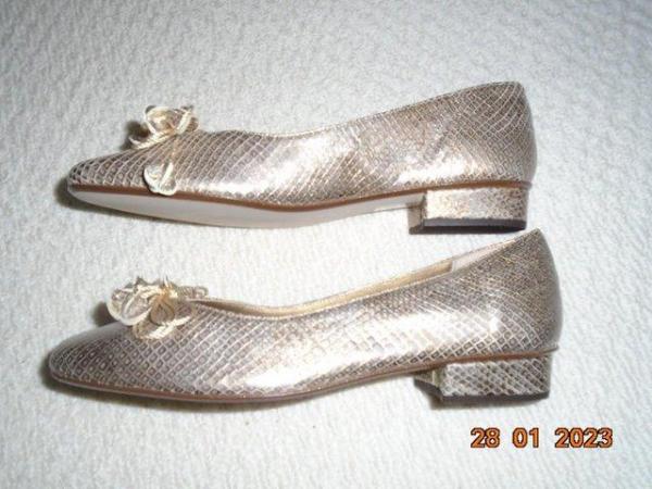 Image 2 of HB Brand New Gold "Snake" Leather Low Heeled Pumps