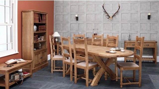 Image 1 of Copeland Cross Leg Oval Oak Extending Dining Table & 6 Chair