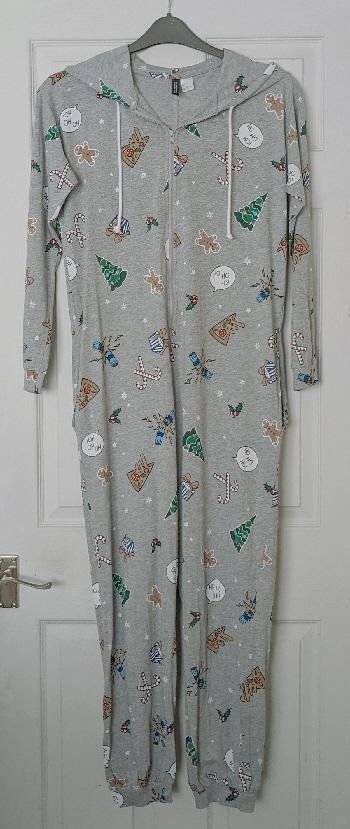 Preview of the first image of Lovely Grey Festive Onesie By Divided - Size EUR 40 (Uk 14).