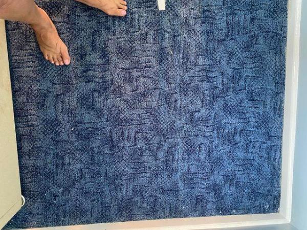 Image 2 of Blue thick pile, patterned bedroom carpet