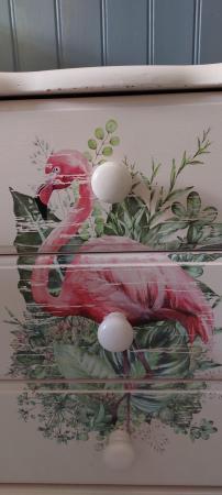Image 3 of Bespoke pink flamingo small chest with 3 drawers.