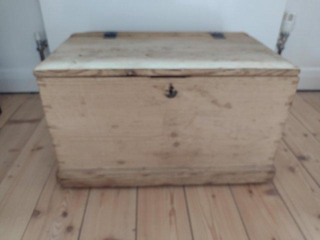 Preview of the first image of Vintage stripped pine wooden box.