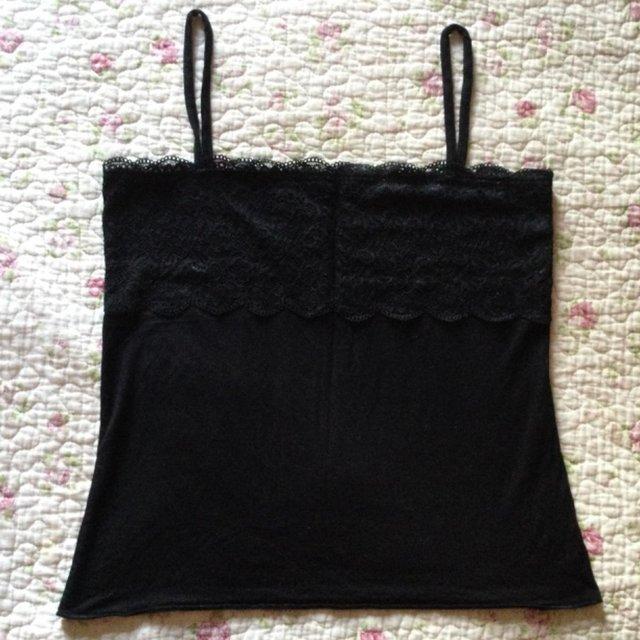 Preview of the first image of Sz12 F&F Black Cami, Deep Lace Top, Stretch Viscose.