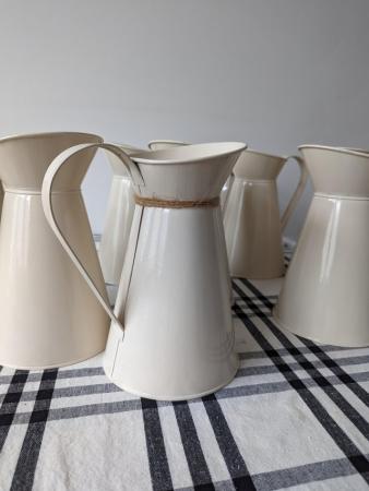 Image 1 of 10 x cream metal milk jug vases - wedding/event centrepiece