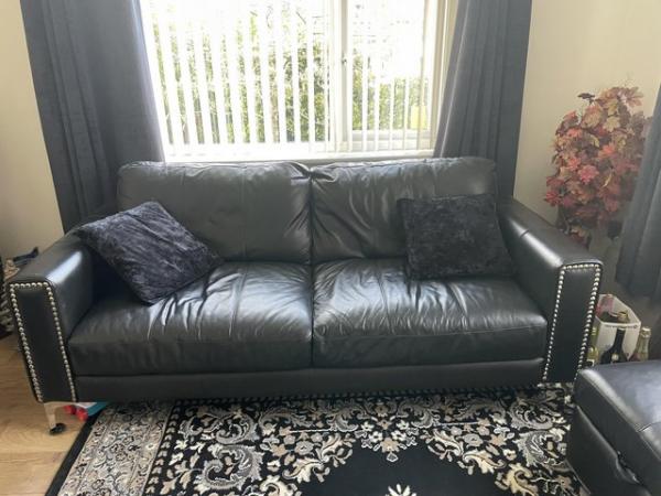 Image 1 of DFS Real Leather sofa set & puffee