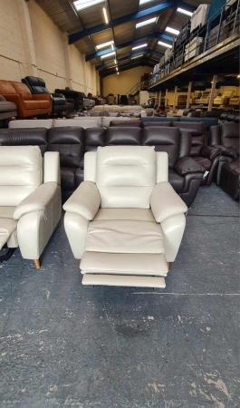 Image 10 of La-z-boy Madison ivory leather electric recliner 2 armchairs