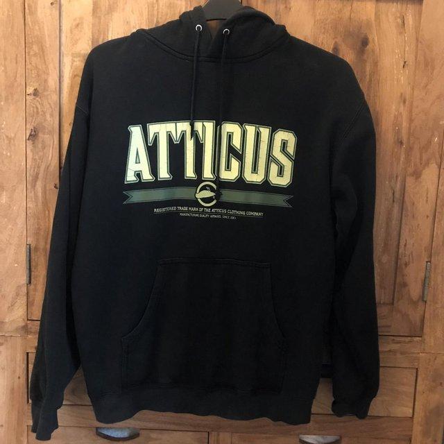 Preview of the first image of ATTICUS BLACK hoodie, pocket. Cotton. S. Chest approx 40-42".