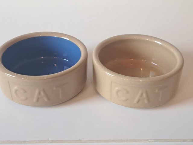 Preview of the first image of PAIR OF MASON CASH STONEWARE CAT BOWLS. USED. VGC.