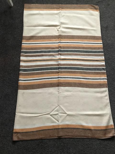 Preview of the first image of Vintage table cloth in creams and brown stripes.