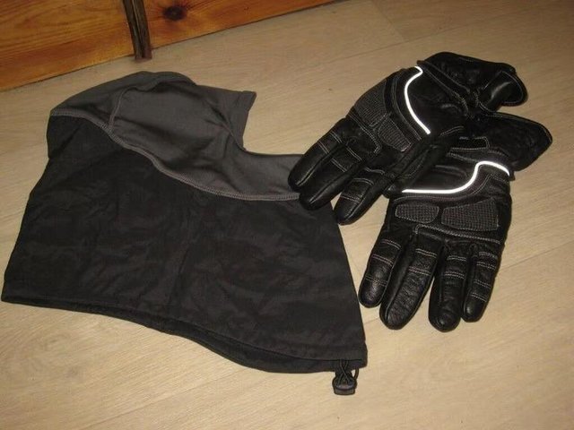 Preview of the first image of Black Motor bike gloves & Snood Brand new small size.