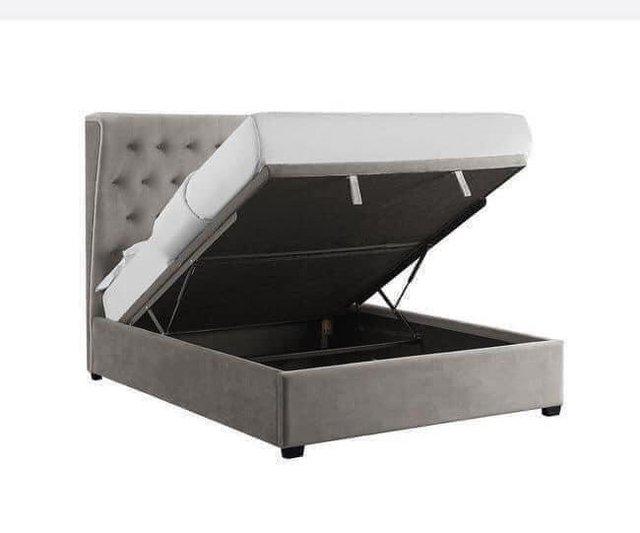 Preview of the first image of King belgarvia grey ottoman bed frame.