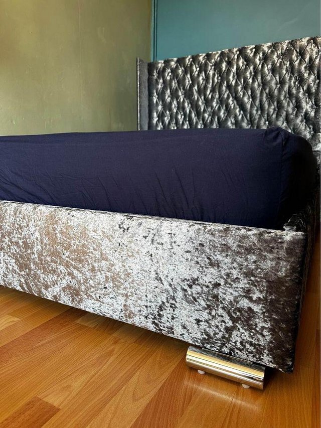 Preview of the first image of Blue Velvet crush double bed for sale.