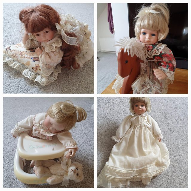 Preview of the first image of 4 porcelain dolls by Alberon, Ashton Drake & Leonardo.