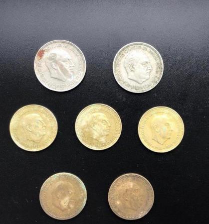 Image 2 of 7 old Spanish peseta coins. From 1953 to 1966
