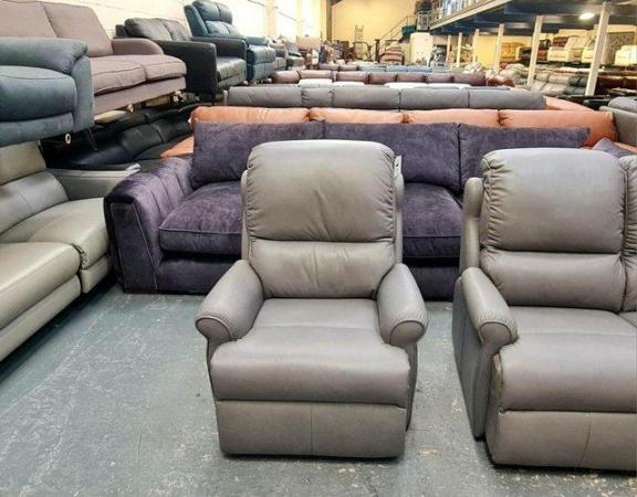 Image 10 of G Plan Newmarket grey leather 2 seater sofa and manual chair