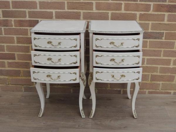 Image 5 of Pair of French Tall Bedside Tables 3 drawers (UK Delivery)