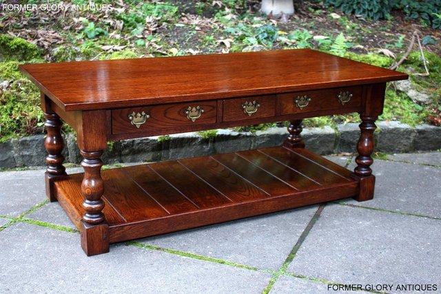 Image 52 of TAYLOR & Co STRESSED OAK THREE DRAWER POTBOARD COFFEE TABLE