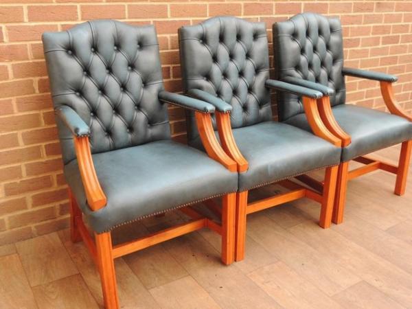 Image 8 of 3 Blue Chesterfield Chairs (UK Delivery)