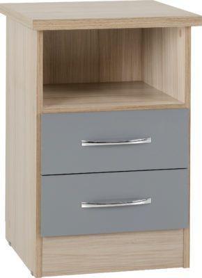 Preview of the first image of Nevada 2 drawer bedside in grey gloss/light oak.