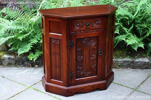 Image 61 of OLD CHARM TUDOR OAK CANTED HALL TABLE CABINET CUPBOARD STAND