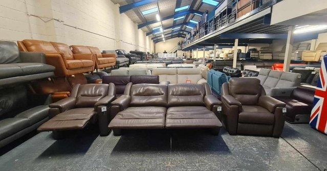 Image 15 of Italian Avola brown leather recliner sofa and 2 armchairs