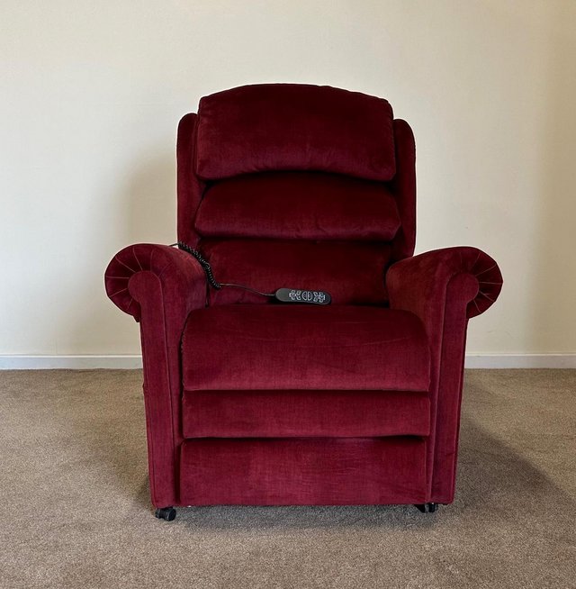 Preview of the first image of PRIDE ELECTRIC RISER RECLINER DUAL MOTOR RED CHAIR DELIVERY.