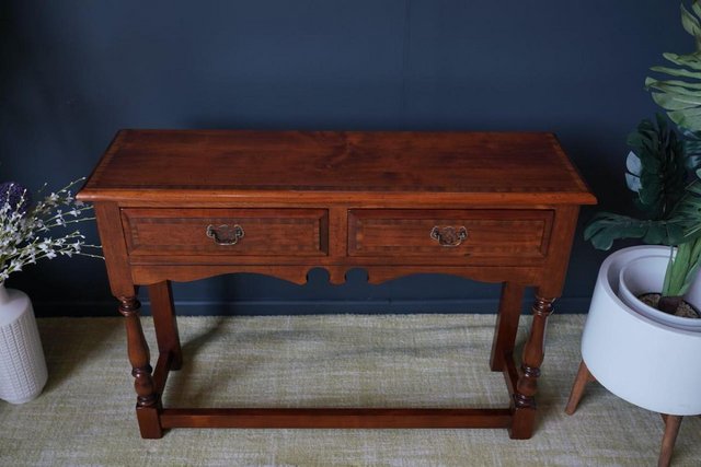Image 3 of Antique Georgian Style Oak Two Drawer Dresser Hallway Table