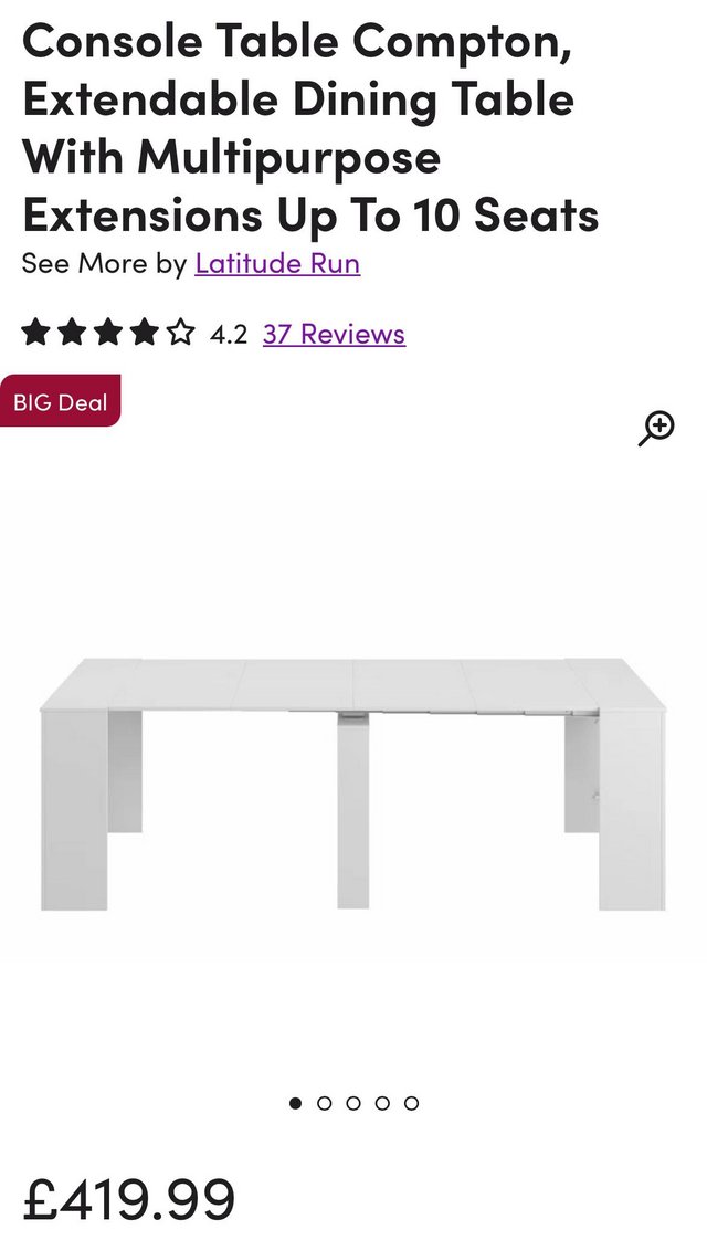 Preview of the first image of Wayfair Console extending to Dining table.
