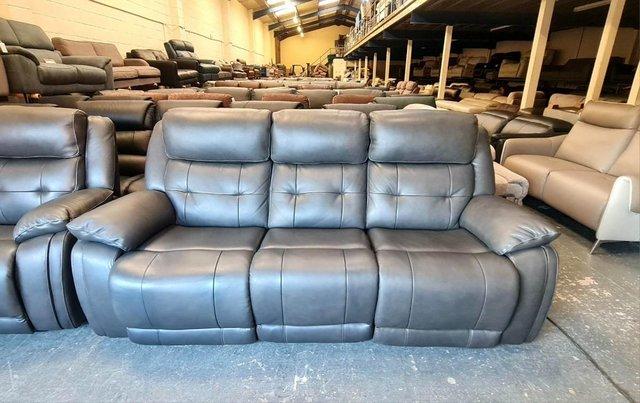 Image 3 of La-z-boy El Paso grey leather recliner 3+2 seater sofas