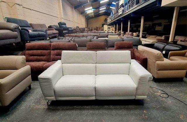 Image 2 of Sienna white leather electric recliner 3 seater sofa