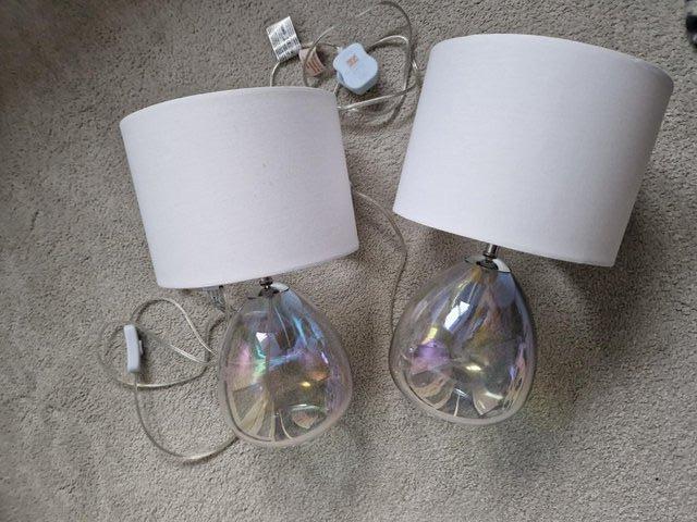 Preview of the first image of Pair of Glass Lamps (White Shades).