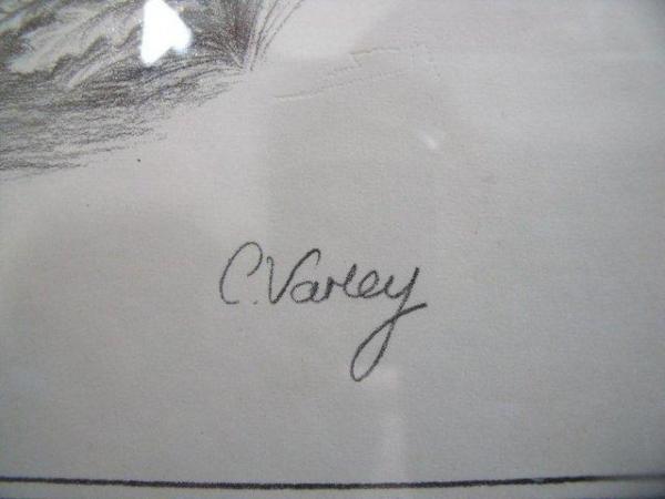 Image 3 of Signed C Varley Alsatian/German Shepherd framed b&w print.
