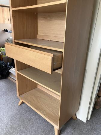 Image 3 of Upright wooden bookcase with shelves and a hidden drawer