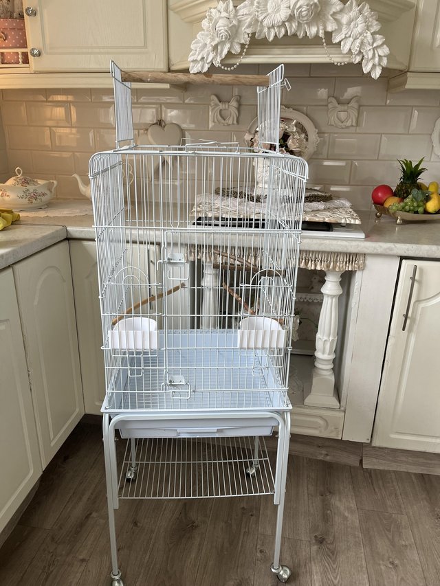 Preview of the first image of White bird cage and stand.