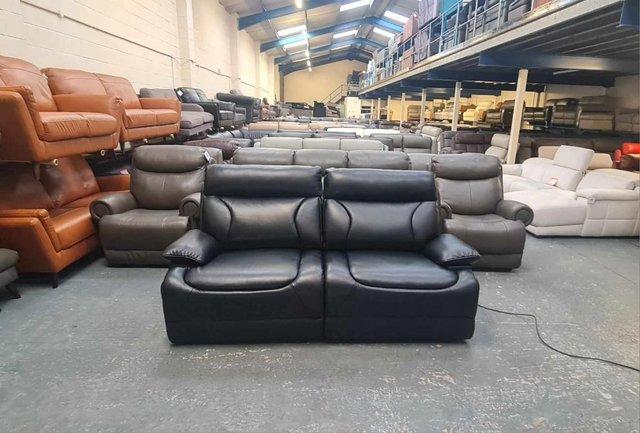 Preview of the first image of La-z-boy Raleigh black leather recliner 3 seater sofa.