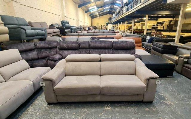 Image 1 of Clarence light grey velvet fabric 3 seater sofa bed